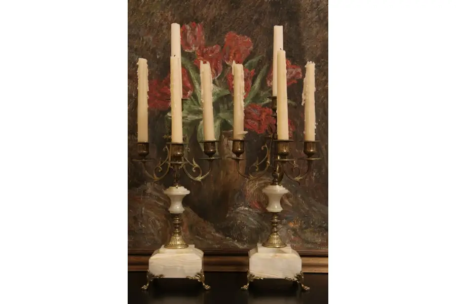 Photo of Pair French Onyx & Bronze Antique 1900 Candelabra