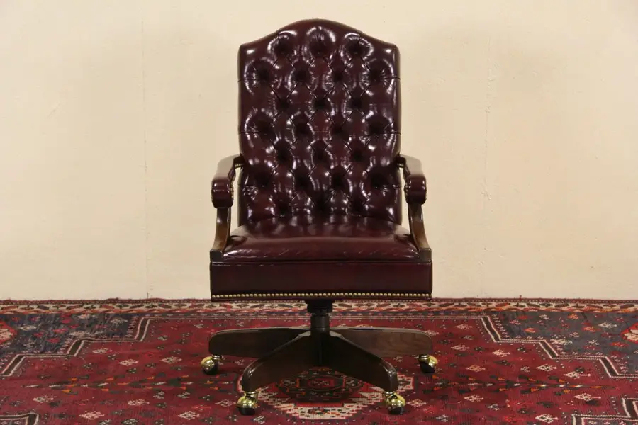 Photo of Harden Cherry & Leather Vintage Desk or Conference Swivel Chair 4