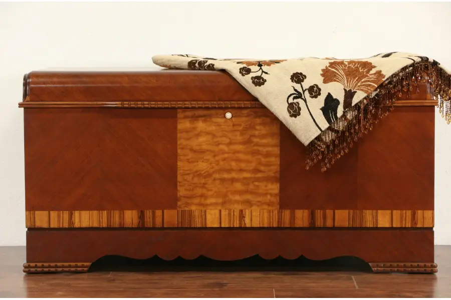 Photo of Art Deco 1930's Waterfall Cedar Lined Blanket Chest, Signed Lane
