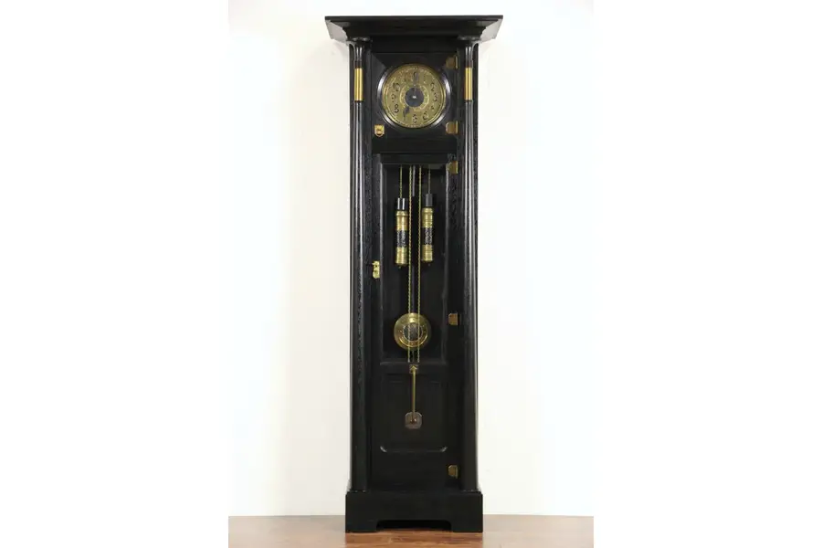 Photo of German Arts & Crafts 1900 Antique Long Case Grandfather Clock, Signed Mauthe