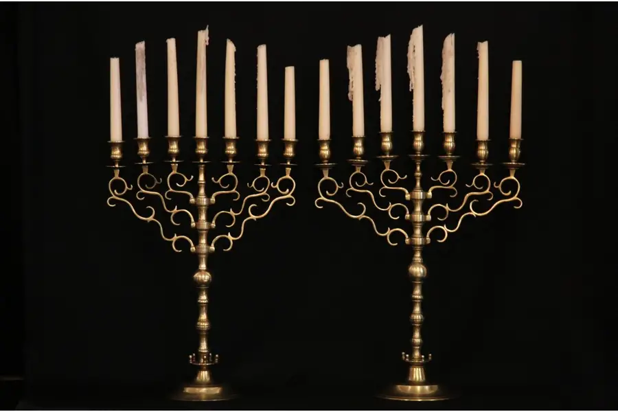 Photo of Pair of Antique Brass 7 Candle Candelabra