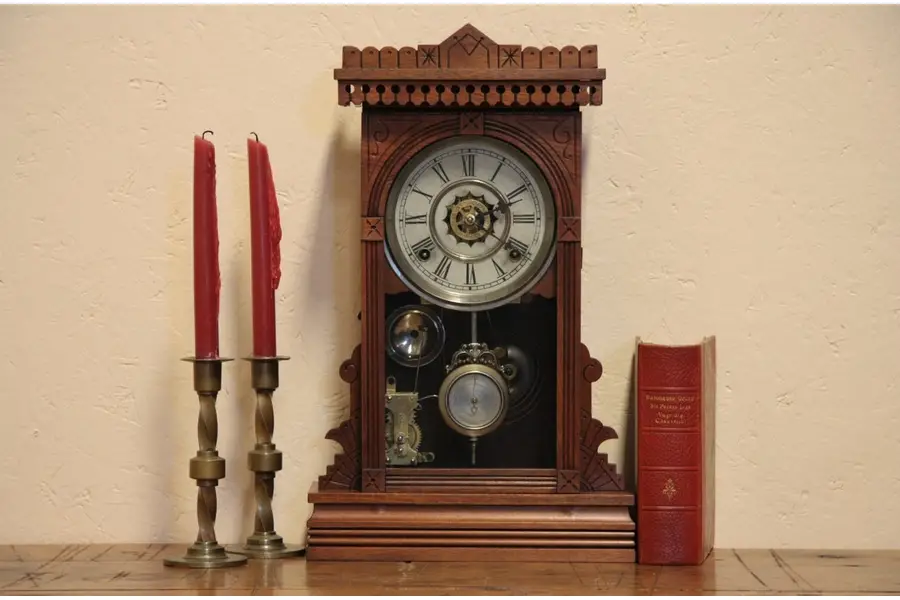 Photo of Victorian Eastlake Walnut Waterbury Clock