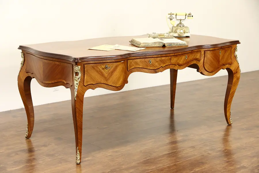 Photo of Italian Tulipwood 18th Century Style 1930's Vintage Library Desk