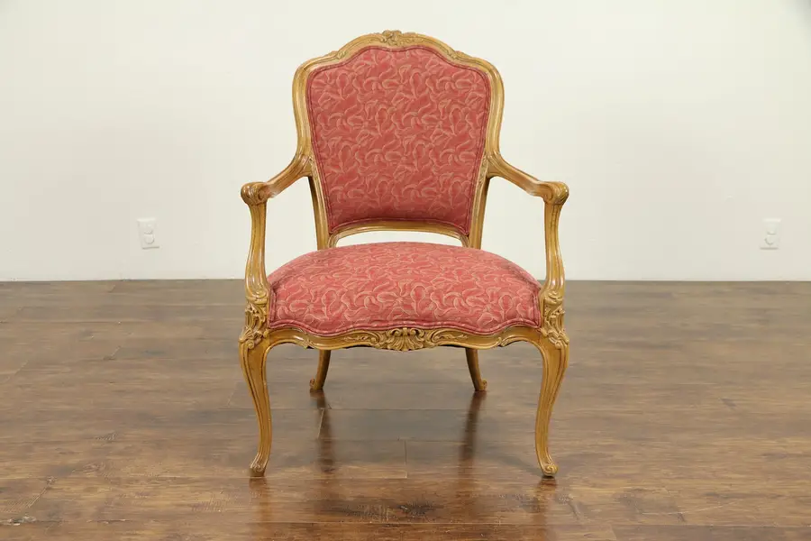 Photo of Country French Vintage Carved Beech Large Chair, Recent Upholstery