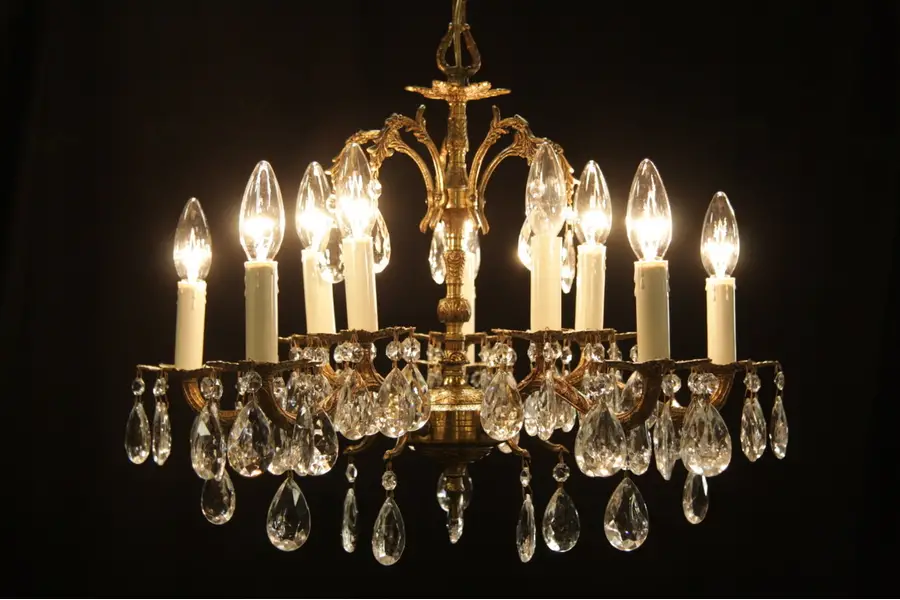Photo of Brass & Crystal Chandelier, 10 Candle