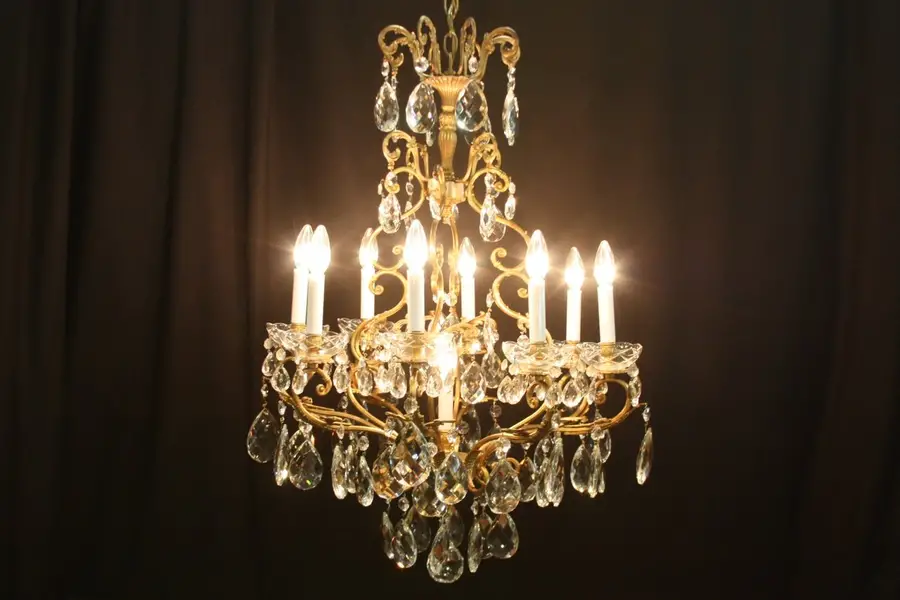 Photo of Bronze Chandelier, Cut Crystal Prisms