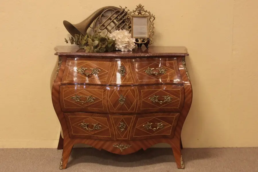 Photo of French Marquetry Marble Top Bombe Chest
