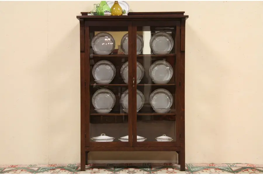 Photo of Arts & Crafts 1900 Antique Mission Oak China Cabinet