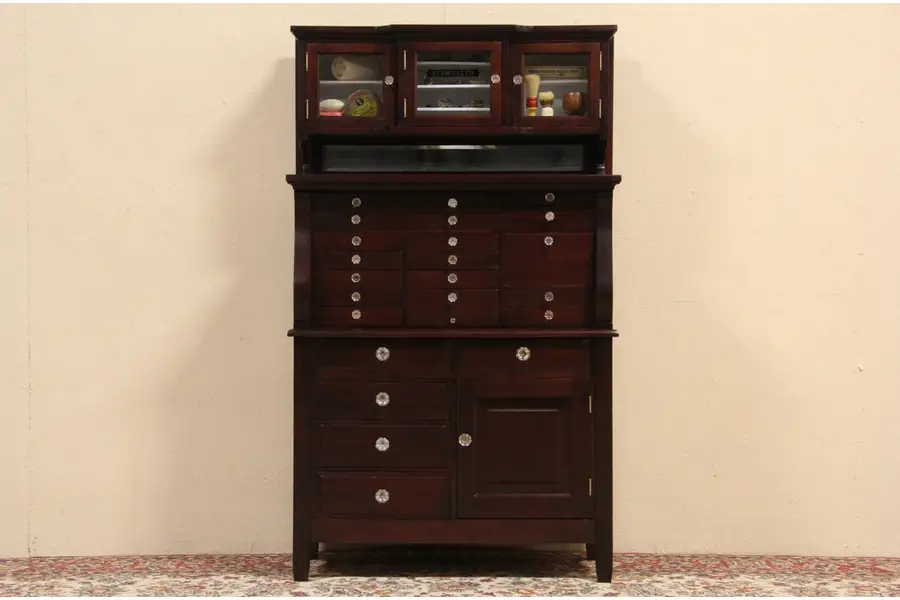 Photo of Antique 1900 Mahogany Dental Cabinet, 21 Drawers