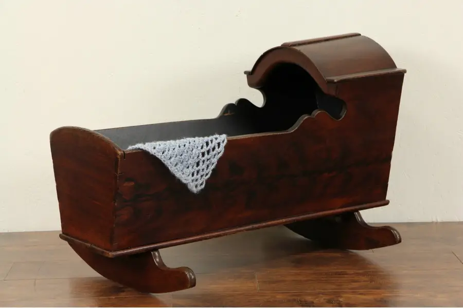 Photo of Scandinavian 1860's Antique Baby Cradle, Grain Painted