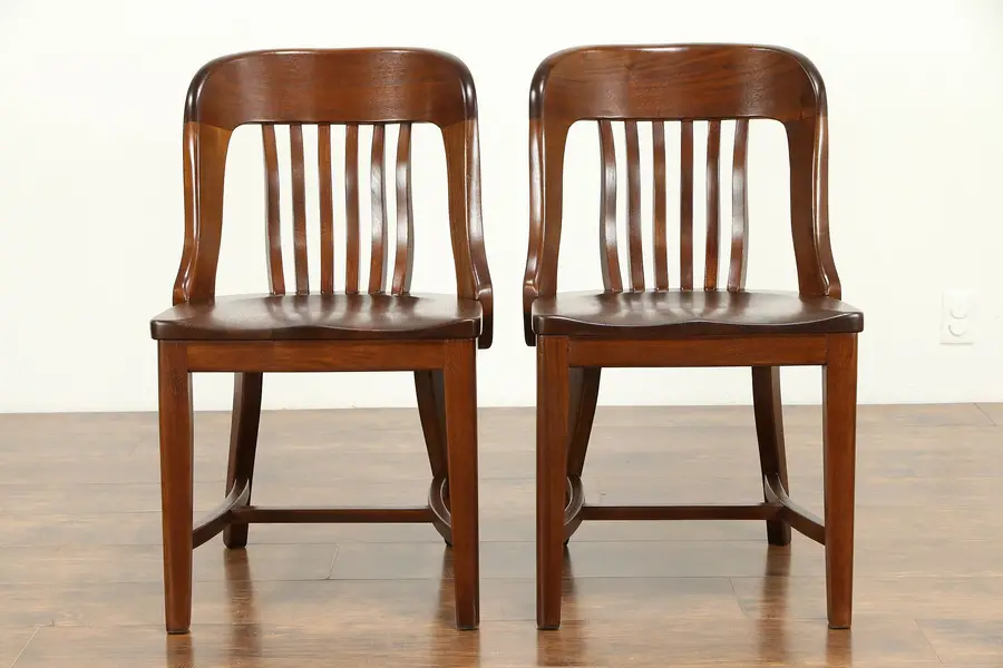 Photo of Pair of Walnut Antique Banker, Desk, Library or Office Chairs