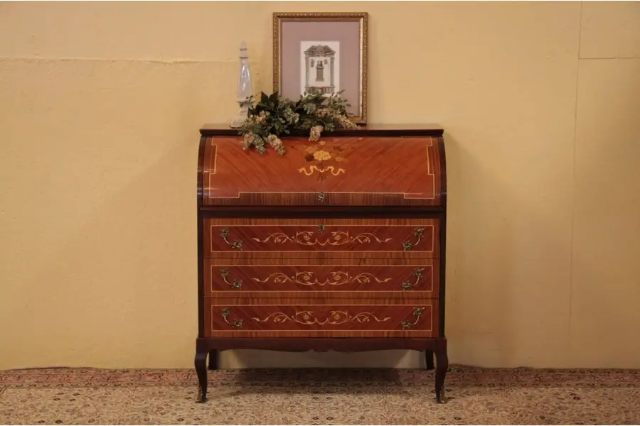 Photo of Swedish Marquetry Cylinder Rolltop Desk
