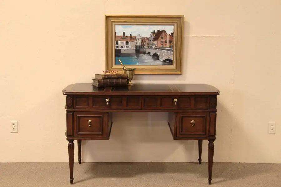 Photo of Leather Top Cherry Writing Desk, Curved Ends