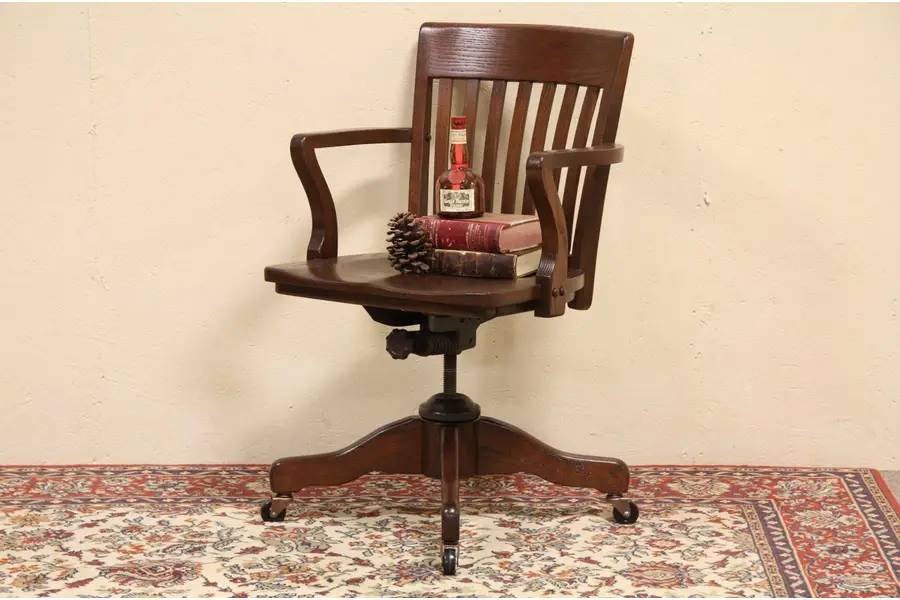 Photo of Swivel Oak 1925 Adjustable Antique Desk Armchair