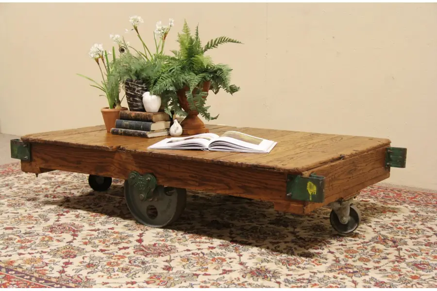 Photo of Fairbanks 1900 Antique Industrial Salvage Oak & Iron Factory Cart