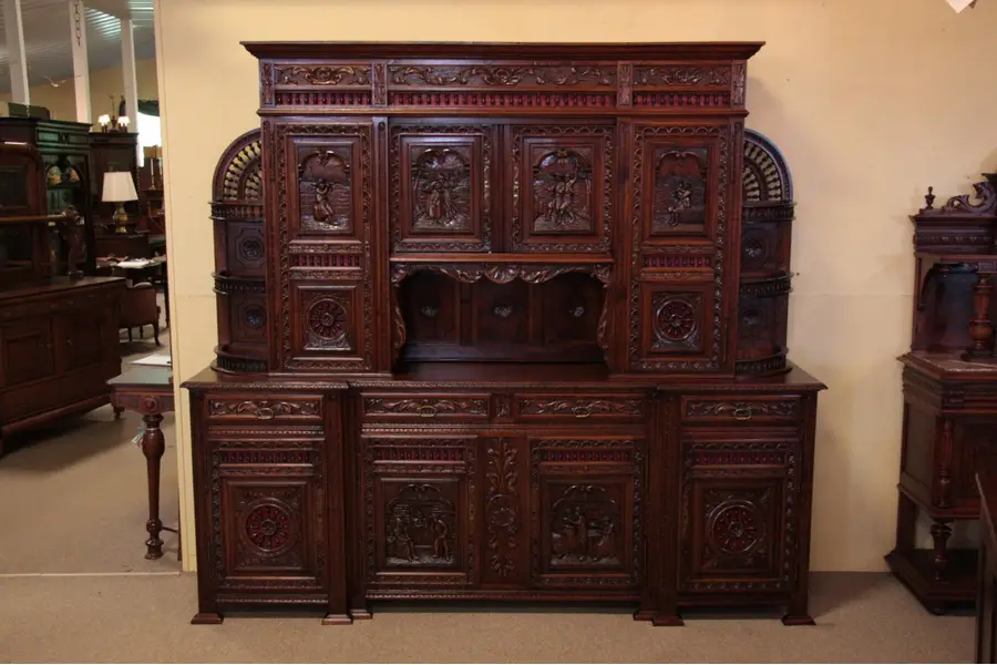 Photo of French Brittany Dowry Cabinet, Carved Folk Figures