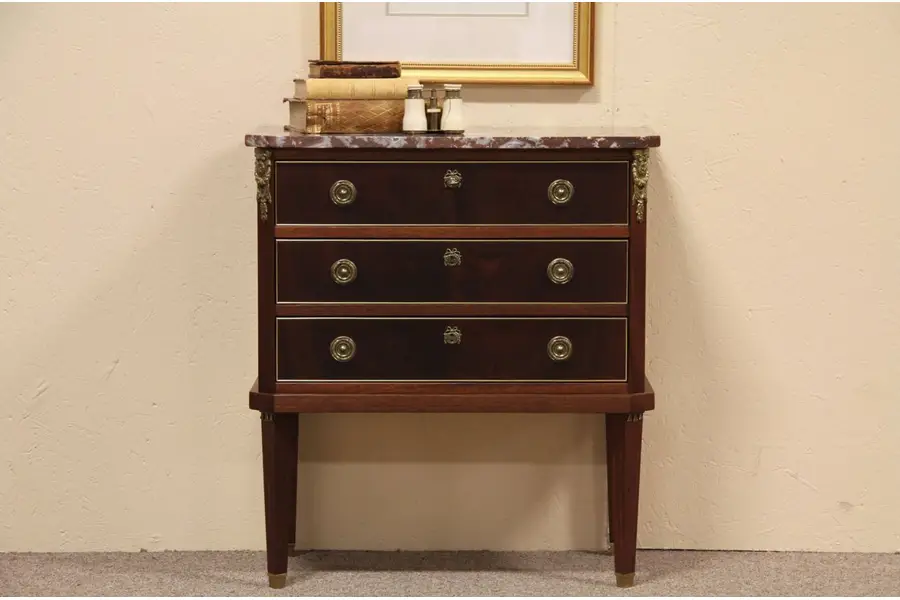 Photo of Swedish Marble Top Bedside Chest or End Table