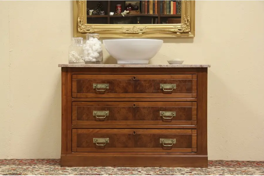 Photo of Eastlake Marble Top Dresser, Linen Chest or TV Console