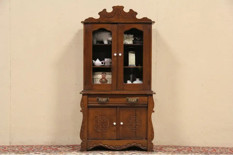 Photo of Child Size Eastlake Oak 1890 Hutch China Cabinet