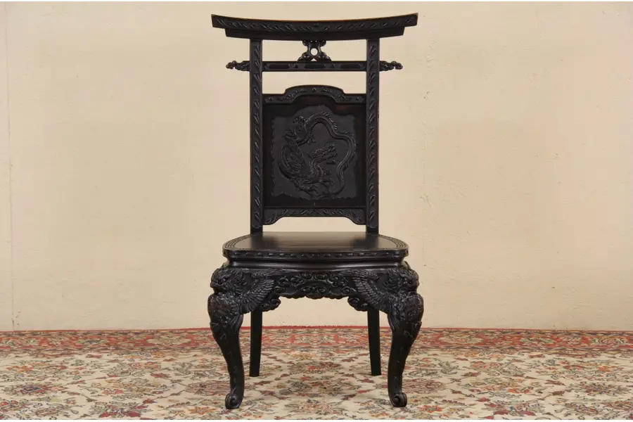 Photo of Japanese Hand Carved 1900's Asian Antique Dragon Chair