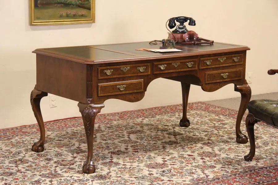 Photo of Henredon Georgian Design Vintage Leather Top Writing Desk
