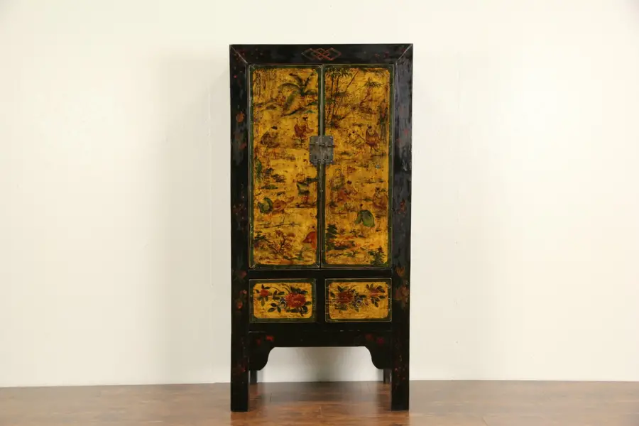 Photo of Chinese Painted Lacquer Antique Cabinet or Cupboard