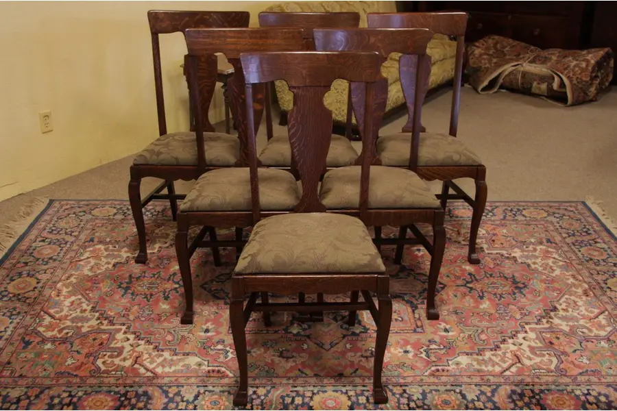 Photo of Set of 6 Quartersawn Oak 1900 Dining Chairs