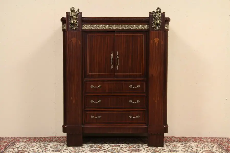 Photo of Armoire, Bar Cabinet or Chifferobe, Bronze Cherubs