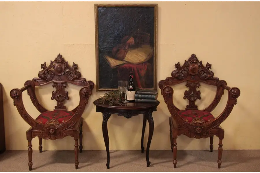 Photo of Pair of Carved Antique Chairs, Angels and Lion Heads