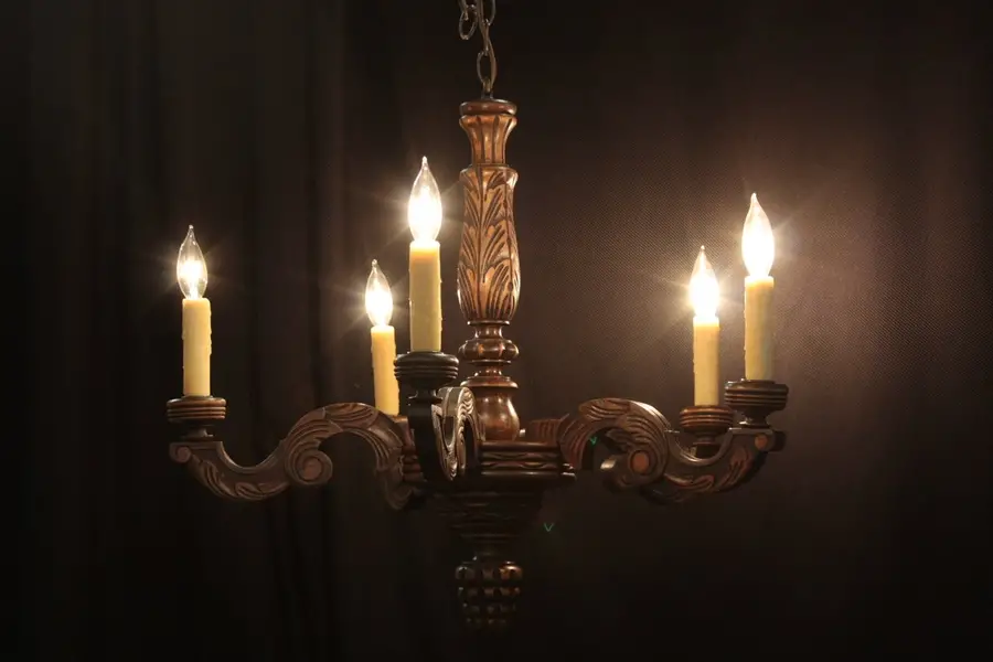 Photo of Carved Pine 5 Candle Chandelier