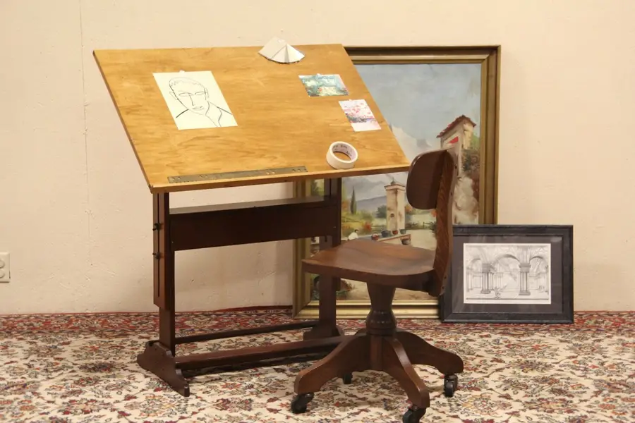 Photo of Drafting or Architect 1950's Vintage Adjustable Table or Artist Desk