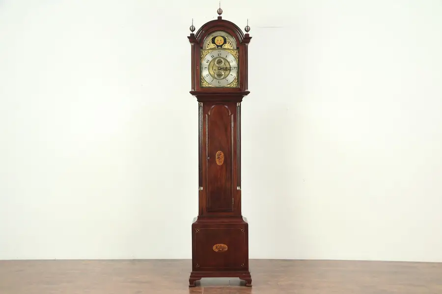 Photo of Grandfather Long Case Antique Mahogany Clock, Bigelow of Boston