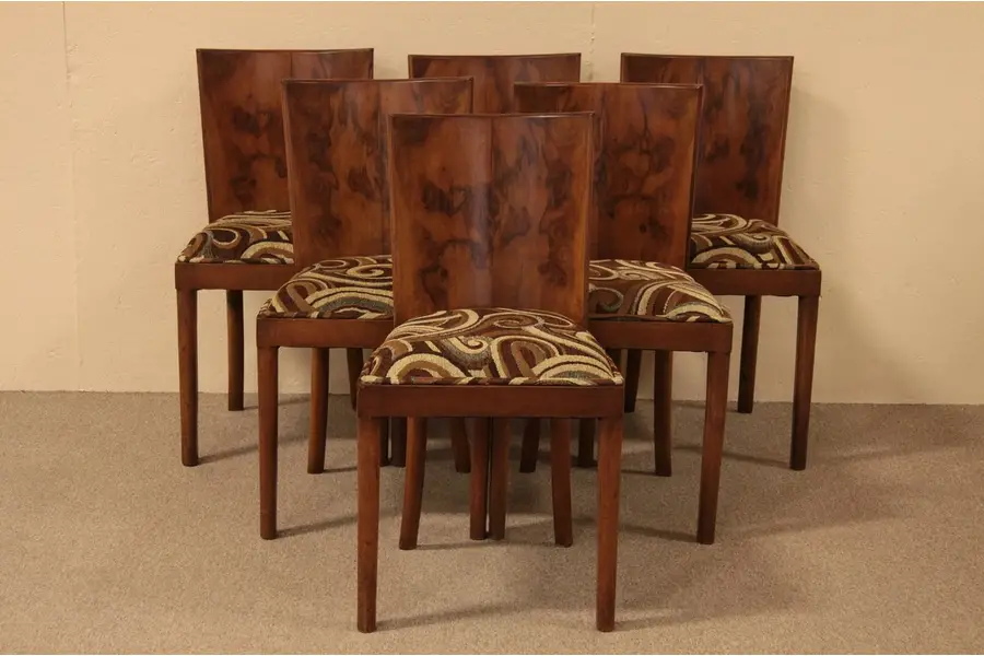 Photo of Art Deco Set of 6 Olive Burl Dining Chairs