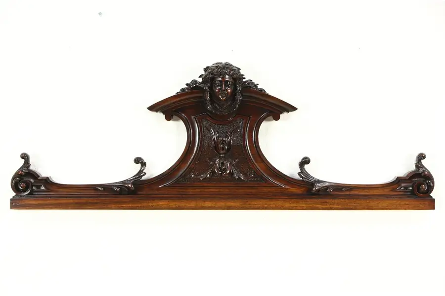 Photo of Italian 1890 Antique Architectural Salvage Crest, Hand Carved Head Sculpture A