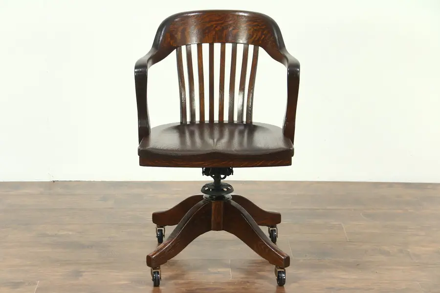Photo of Oak Quarter Sawn Antique 1915 Swivel Adjustable Desk Chair