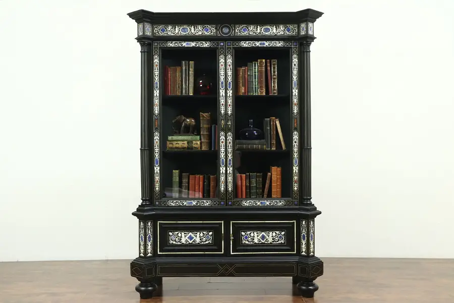 Photo of Cabinet of Curiosities, Antique Curio Display, Inlaid Lapis, Ivory, Italy