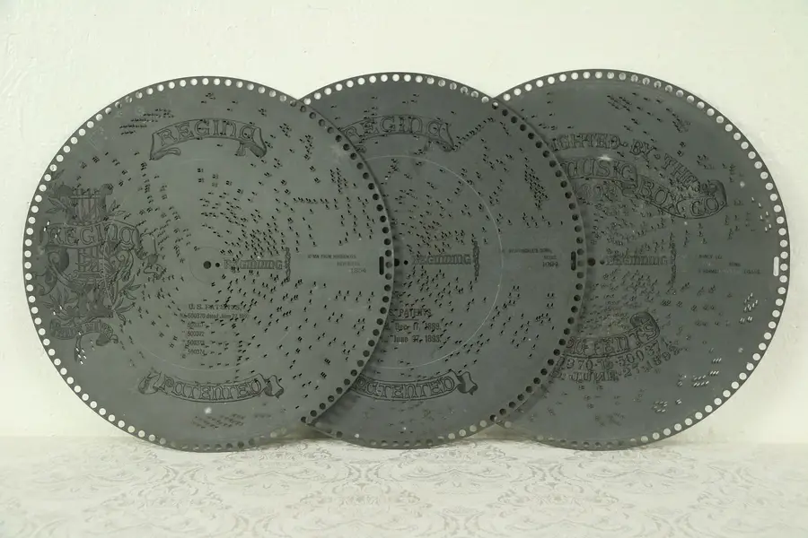 Photo of Three Antique 15 1/2" Regina Music Box Discs