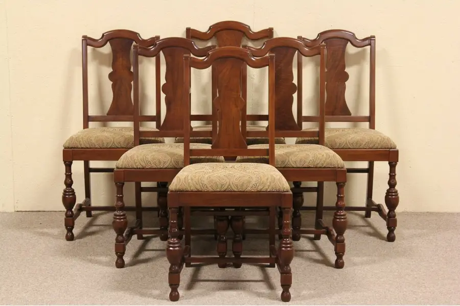 Photo of Set of 6 English Tudor Antique Dining Chairs