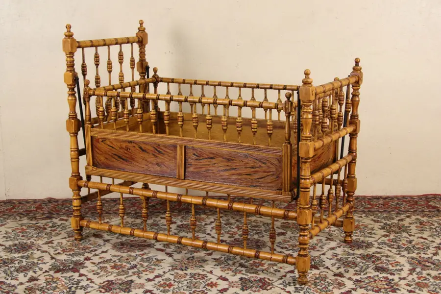 Photo of Victorian 1890 Antique Swinging Rocking Baby Cradle