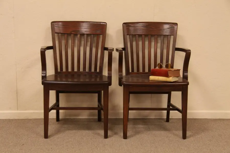 Photo of Pair of Mission Oak Dining, Conference Armchairs