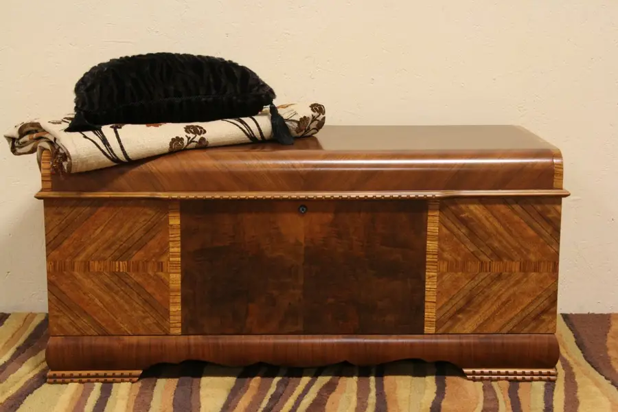 Photo of Art Deco Waterfall Cedar Chest, Matched Mahogany