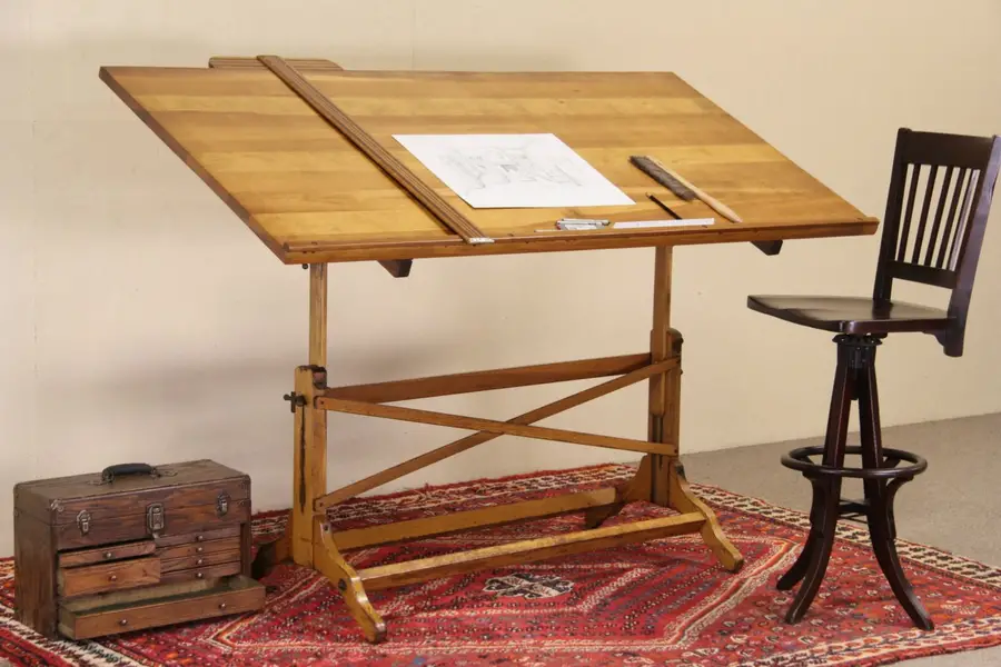Photo of Drafting Desk, Architect or Artist 1910 Drawing Table, Wine Table