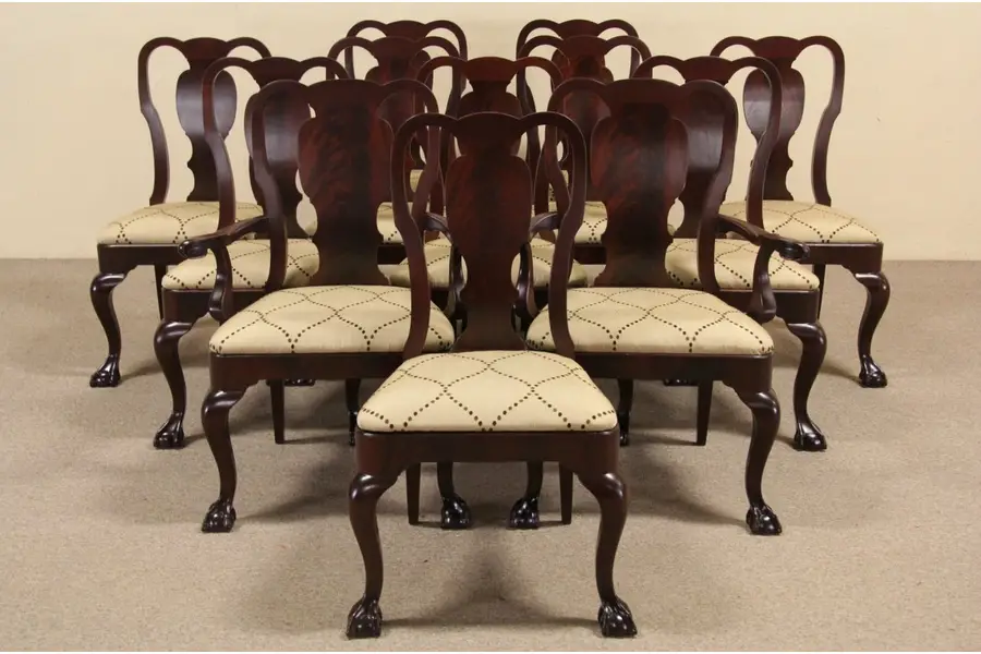 Photo of Set of 12 Antique 1880 Mahogany English Dining Chairs