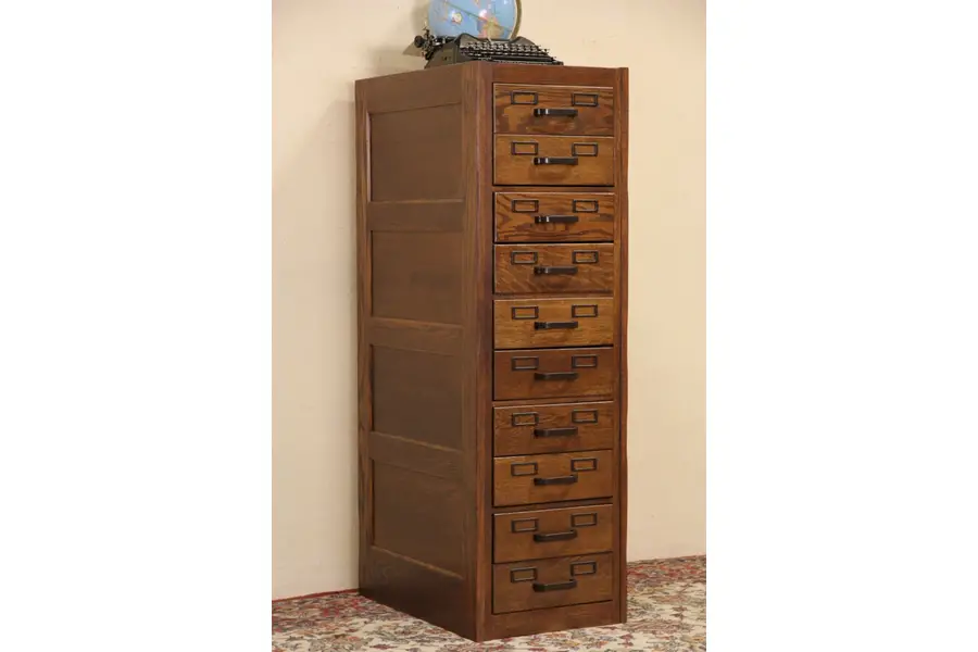 Photo of Oak 10 Drawer Card File or Collector Cabinet WW II Vintage