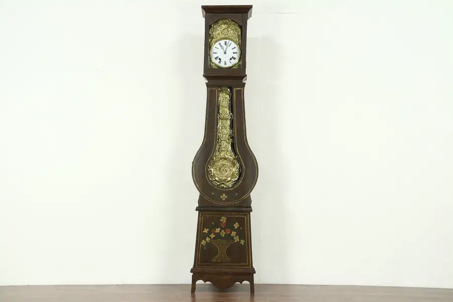 Photo of French Antique 1880 Morbier Clock, Hand Painted Pine Case, Signed Bosco, Tunisia