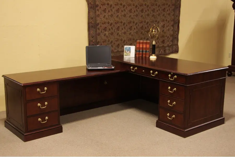 Photo of Baker Collectors Mahogany L-shaped Executive Desk