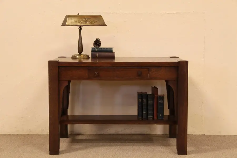 Photo of Arts & Crafts Mission Oak Library Table Writing Desk