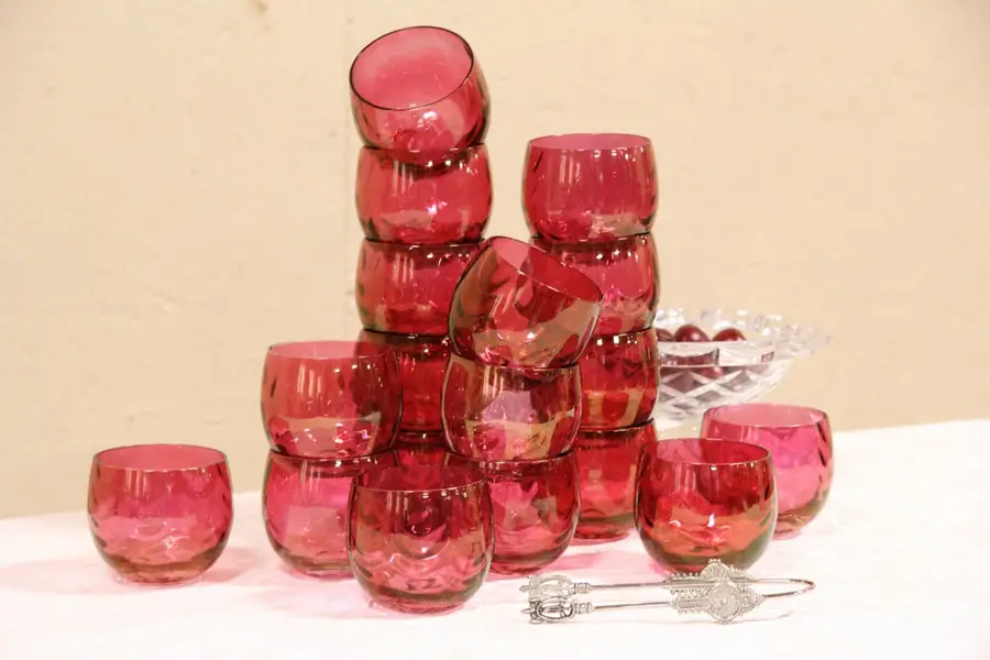 Photo of Set of 18 Cranberry Glass 1930's Punch or Wassail Cups