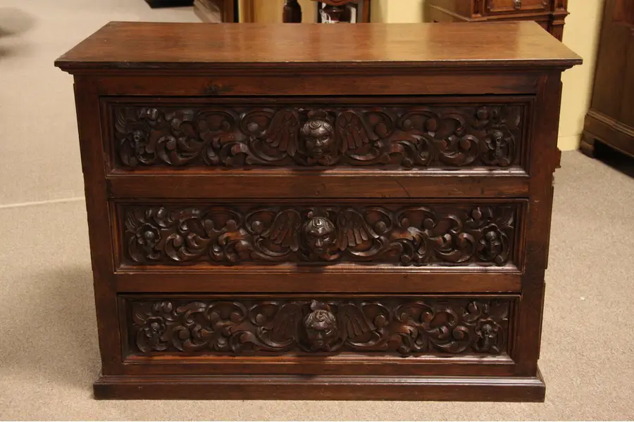 Photo of Pine Chest or Dresser with Hand Carved Angels