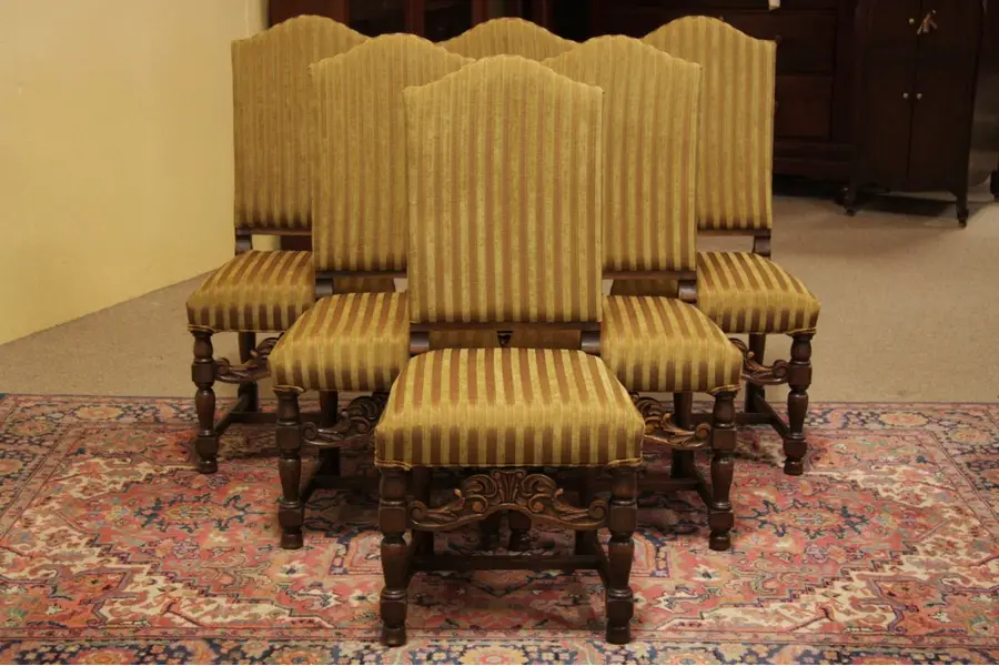 Photo of Set of 6 Carved Oak Antique Dining Chairs
